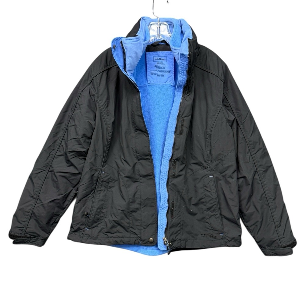 L.L. Bean 3-in-1 Jacket‎ Black Gorpcore Hooded Storm Chaser Windbreaker Fleece M